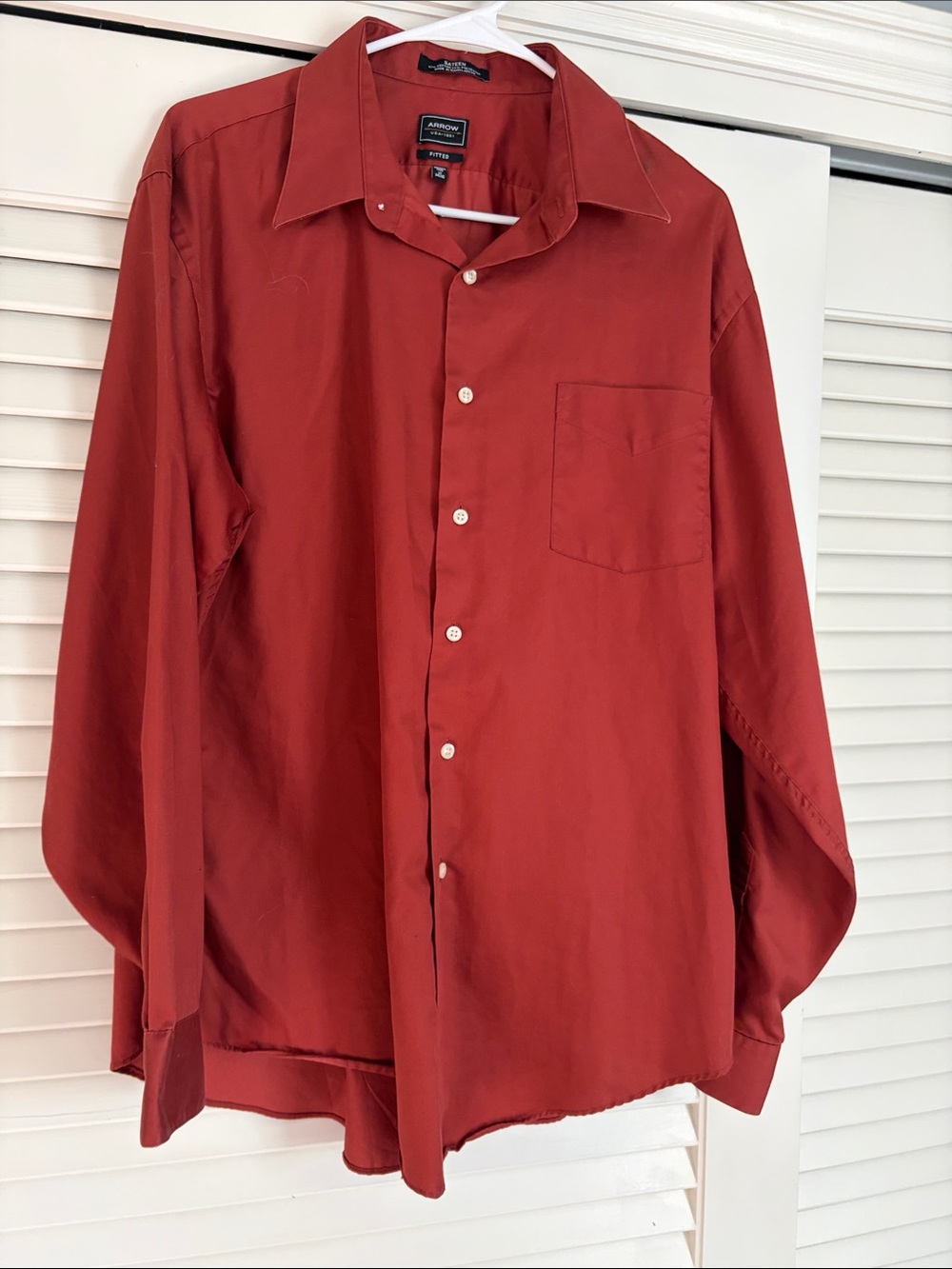 Arrow Men’s Long-Sleeve Button-Up Shirt - Rust Red, Fitted 17 x 34/35